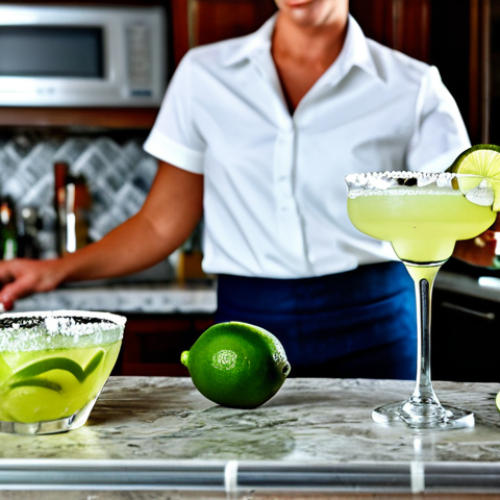 홈바텐더 테킬라 칵테일 - Margarita Time**

A person, fully clothed in casual but stylish attire, preparing a Margarita at a h...