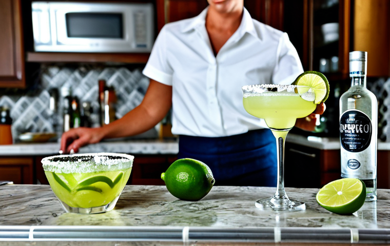홈바텐더 테킬라 칵테일 - Margarita Time**

A person, fully clothed in casual but stylish attire, preparing a Margarita at a h...